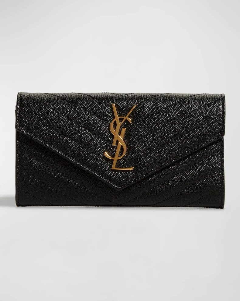 YSL Monogram Large Flap Wallet in Grained Leather