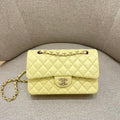 FLAP BAG 23CM PASTEL YELLOW LAMBSKIN GOLD HARDWARE