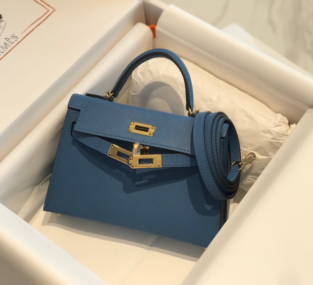 HM KELLY MINI 20 BLUE GOLD HARDWARE