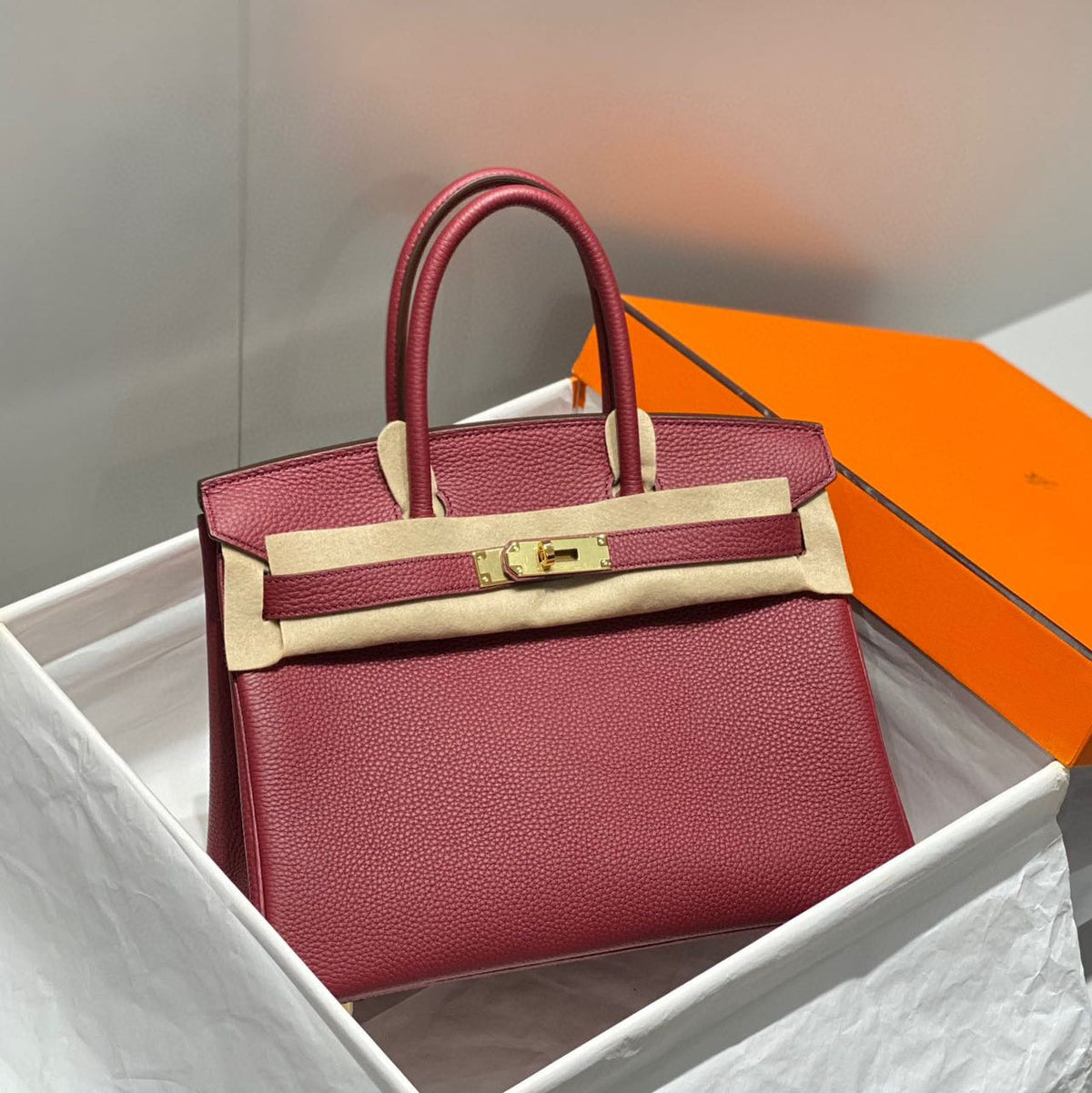 HM BIRKIN 25CM BURGUNDY CALFSKIN GOLD HARDWARE