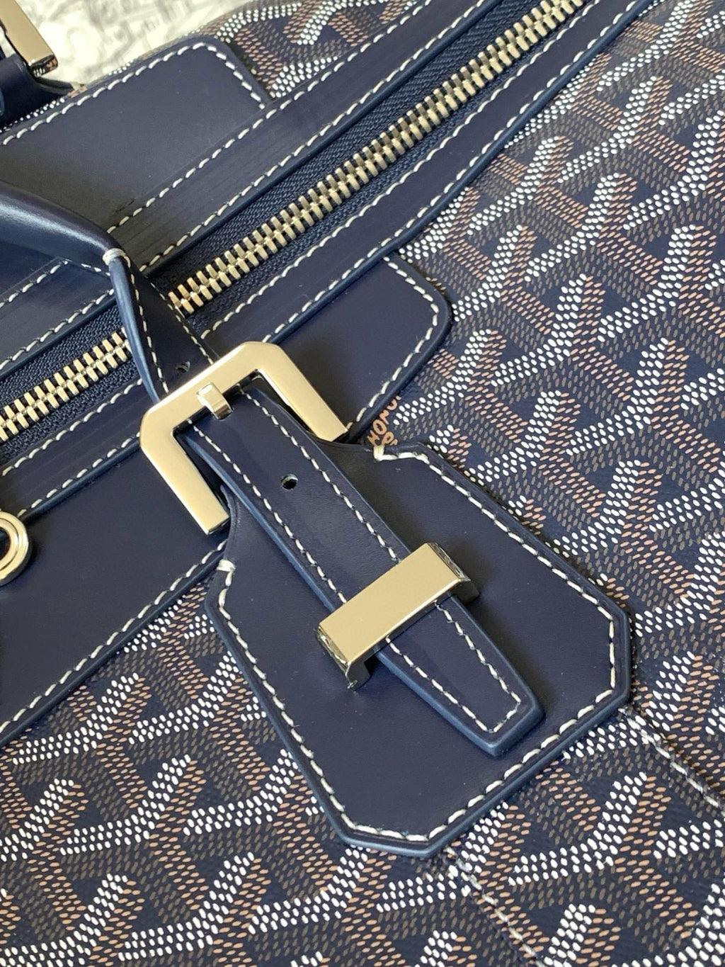 BOWLING 45 BAG IN NAVY BLUE GOYARDINE CANVAS AND CALFSKIN TRIM