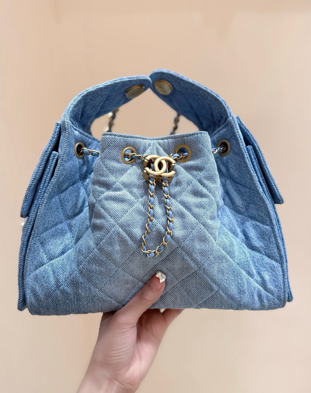 CC 25 HANDBAG IN BLUE 30 DENIM GOLD HARDWARE