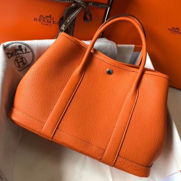 HERM Garden Party 30 Bag In Orange Taurillon Leather