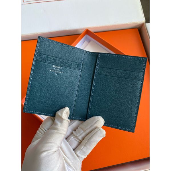 HERM MC¬≤ Euclide Card Holder in Blue Colvert Shiny Alligator Leather
