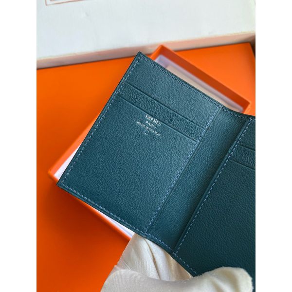 HERM MC¬≤ Euclide Card Holder in Blue Colvert Shiny Alligator Leather