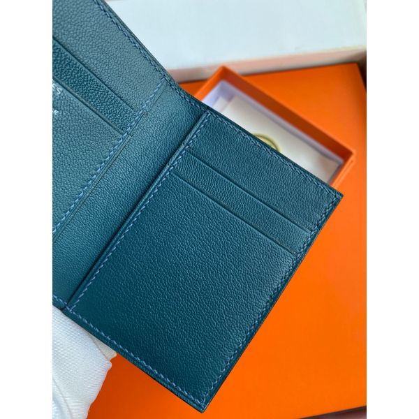 HERM MC¬≤ Euclide Card Holder in Blue Colvert Shiny Alligator Leather