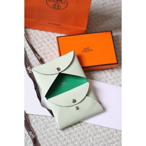 HERM Calvi Duo Verso Card Holder in Vert Fizz Mysore Goatskin
