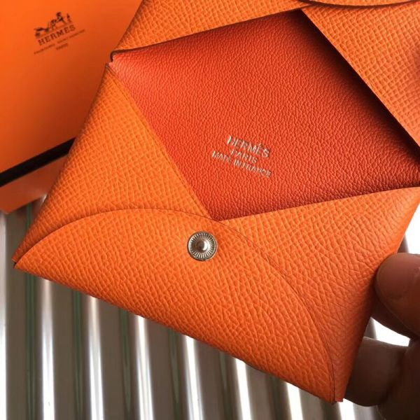 HERM Calvi Card Holder In Orange Epsom Leather