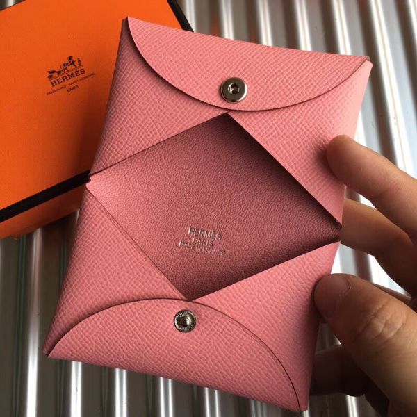 HERM Calvi Card Holder In Pink Epsom Leather