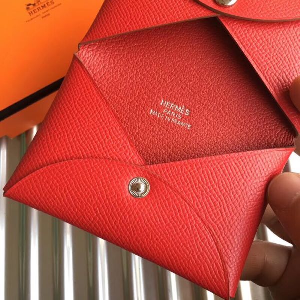 HERM Calvi Card Holder In Red Epsom Leather