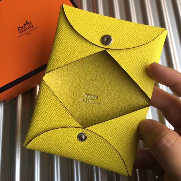 HERM Calvi Card Holder In Yellow Epsom Leather