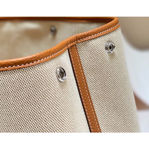 HERM Garden Party 30cm Bag in Toile and Gold Leather