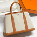 HERM Garden Party 30cm Bag in Toile and Gold Leather
