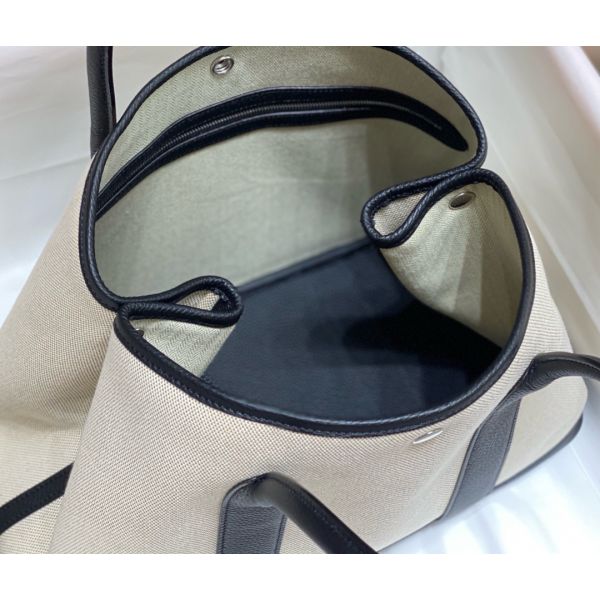 HERM Garden Party 36cm Bag in Toile and Black Leather