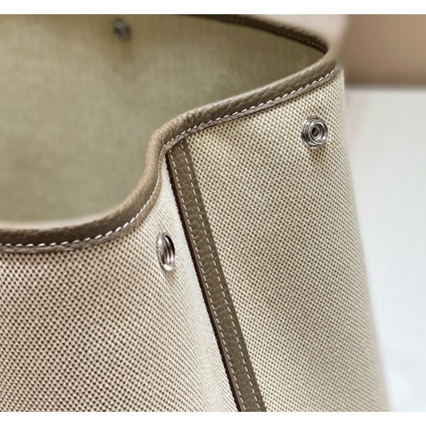 HERM Garden Party 36cm Bag in Toile and Taupe Leather