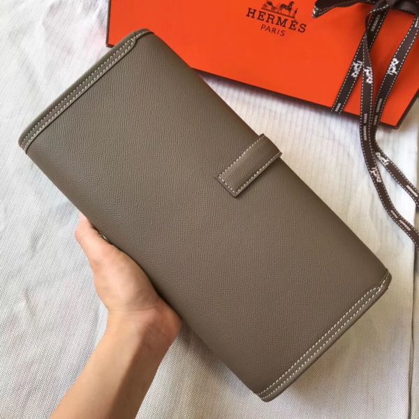 HERM Jige Elan 29 Clutch In Taupe Grey Epsom Leather