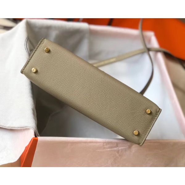 HERM Kelly Mini II Bag In Gris Tourterelle Epsom Leather GHW