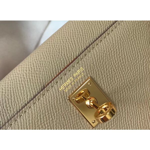 HERM Kelly Mini II Bag In Gris Tourterelle Epsom Leather GHW