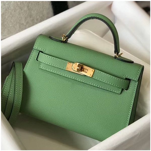 HERM Kelly Mini II Bag In Vert Criquet Epsom Leather GHW
