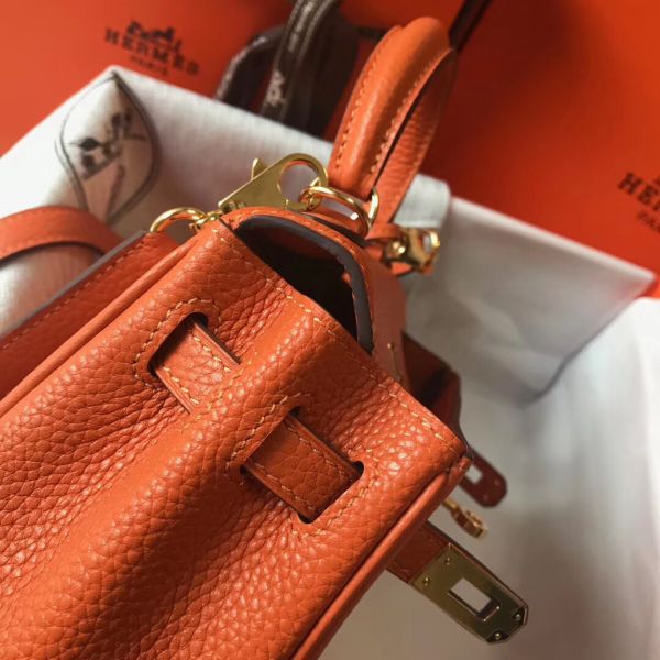 HERM Kelly 20cm Bag In Orange Clemence Leather GHW