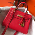 HERM Kelly 20cm Bag In Red Clemence Leather GHW