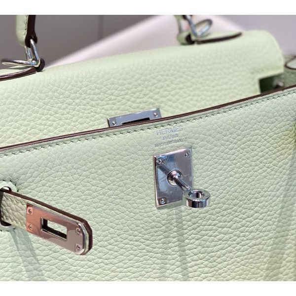 HERM Kelly 20cm Bag In Vert Fizz Clemence Leather PHW
