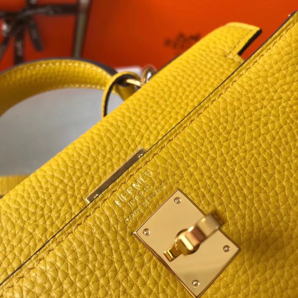 HERM Kelly 20cm Bag In Yellow Clemence Leather GHW