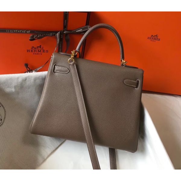 HERM Kelly 25cm Retourne Bag In Taupe Clemence Leather