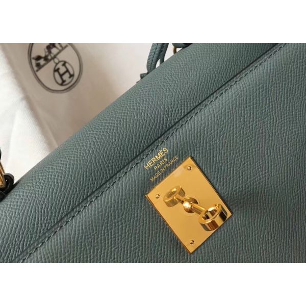 HERM Kelly 25cm Sellier Bag In Vert Amande Epsom Leather