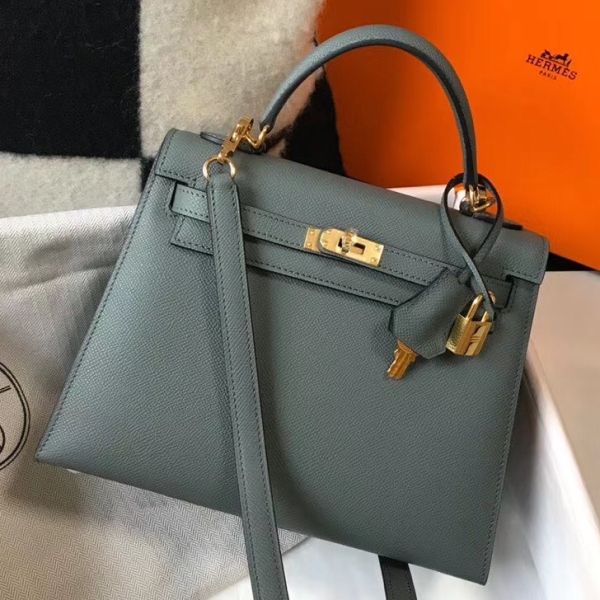 HERM Kelly 25cm Sellier Bag In Vert Amande Epsom Leather
