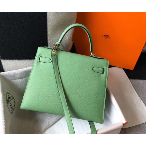 HERM Kelly 25cm Sellier Bag In Vert Criquet Epsom Leather