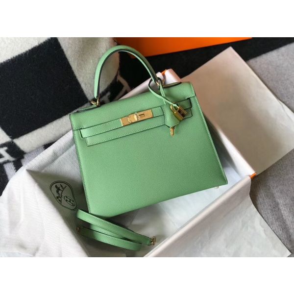 HERM Kelly 25cm Sellier Bag In Vert Criquet Epsom Leather