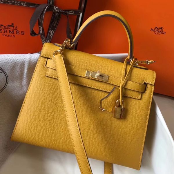 HERM Kelly 25cm Sellier Bag In Yellow Epsom Leather