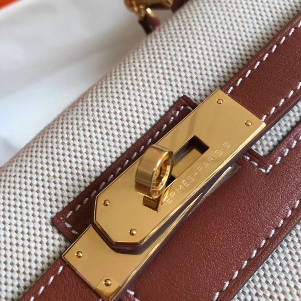 HERM Kelly 28cm Bag In Canvas With Barenia Leather