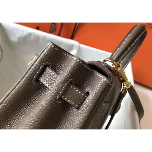 HERM Kelly 28cm Bag In Taupe Grey Clemence Leather GHW