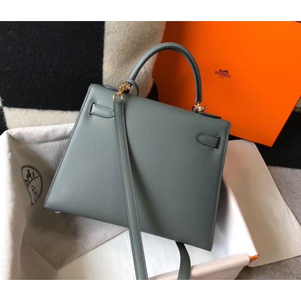 HERM Kelly 28cm Bag In Vert Amande Epsom Leather GHW