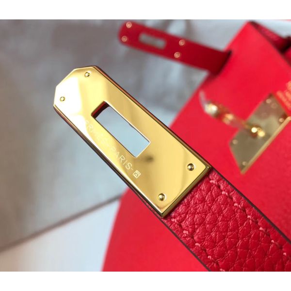 HERM Kelly 32cm Bag In Red Clemence Leather GHW