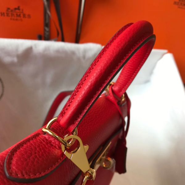 HERM Kelly 32cm Bag In Red Clemence Leather GHW