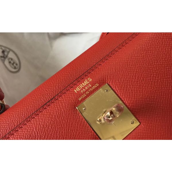 HERM Kelly 32cm Bag In Red Epsom Leather GHW