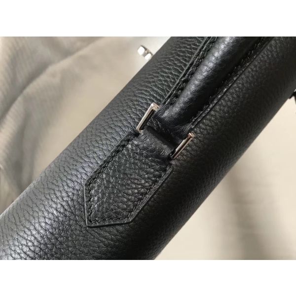 HERM Kelly Depeche 34 Briefcase In Black Calfskin