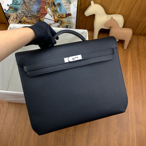 HERM Kelly Depeches 36 Briefcase in Black Clemence Leather