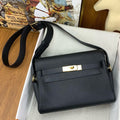 HERM Kelly Messenger Bag in Black Clemence Leather