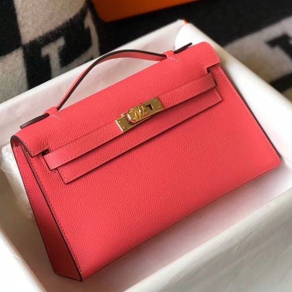 HERM Kelly Pochette Bag In Rose Lipstick Epsom Leather