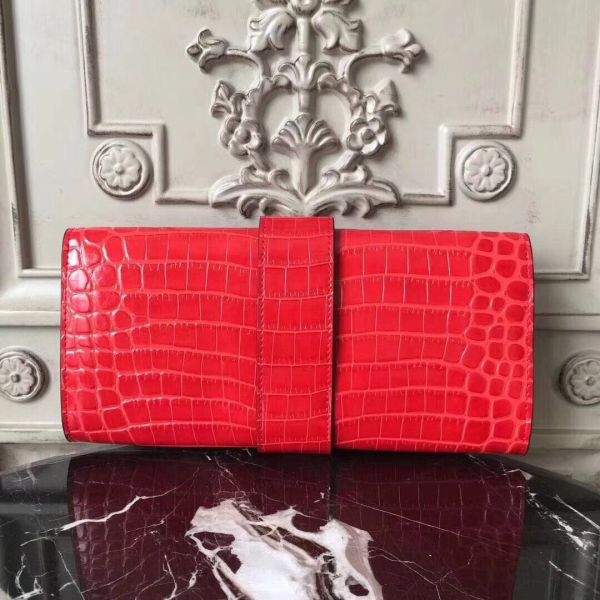 HERM Medor Clutch Bag In Cherry Crocodile Leather