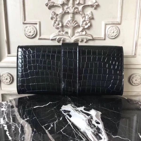 HERM Medor Clutch Bag In Black Crocodile Leather