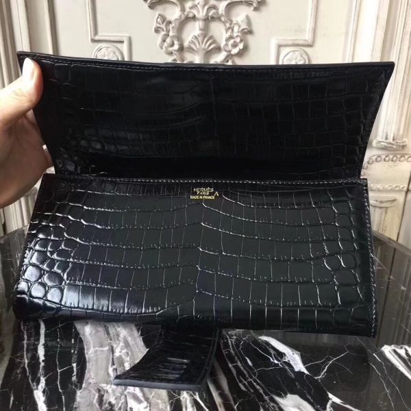 HERM Medor Clutch Bag In Black Crocodile Leather