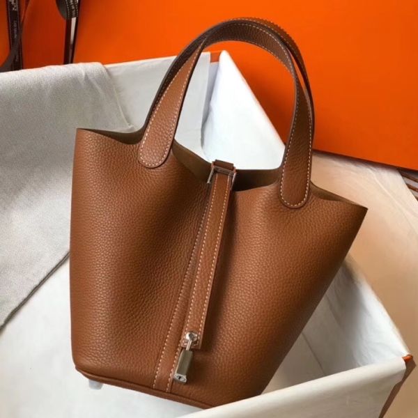 HERM Picotin Lock 18 Bag In Gold Clemence Leather