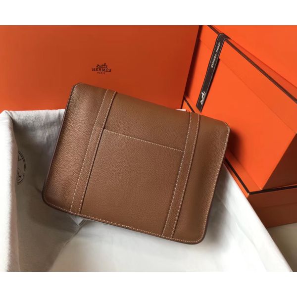 HERM Steve 35 Messenger Bag In Brown Clemence Calfskin