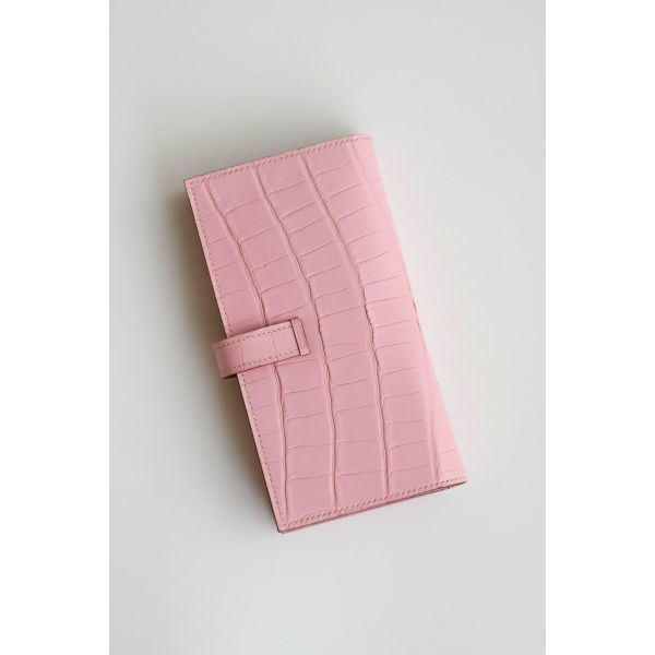 HERM Bearn Long Wallet in Pink Matte Alligator Leather