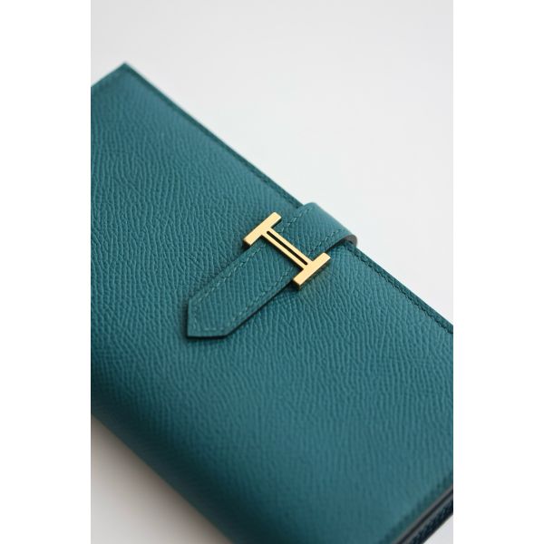 HERM Bearn Verso Long Wallet in Vert Bosphore Epsom Calfskin